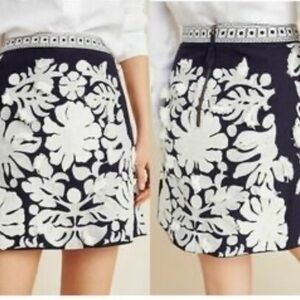 Anthropologie navy and Cream Textured mini skirt